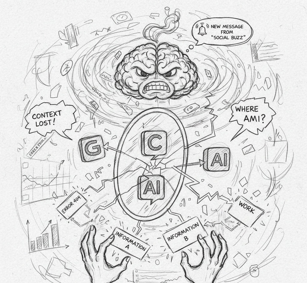 AI Chatbot Fragmentation: Shows how user loses time in Context Switching