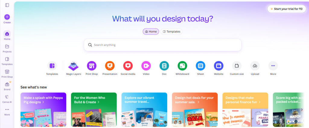canva homepage 