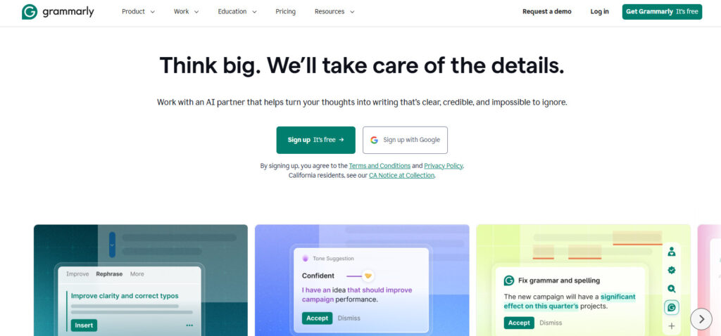grammarly homepage 