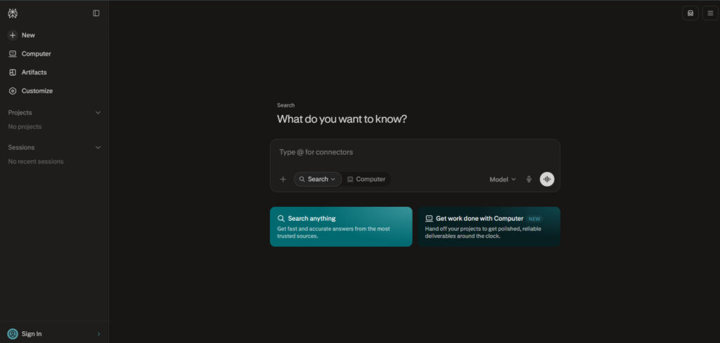perplexity home page